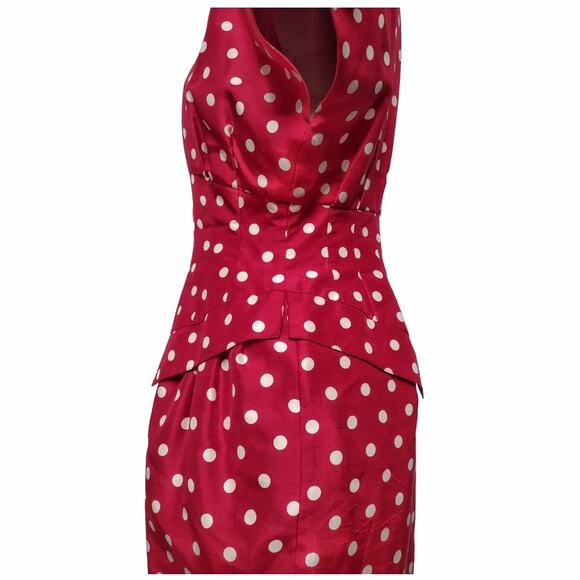 ANN TAYLOR Vintage Polka Dot Dress Size 6 Red Silk Fitted Tailored Retro 80s 90s - Picture 5 of 15